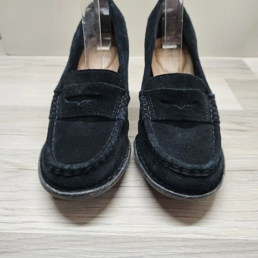 Clarks Unstructured Carleta Belle Black Heeled Penny Loafer Womens Size 6.5